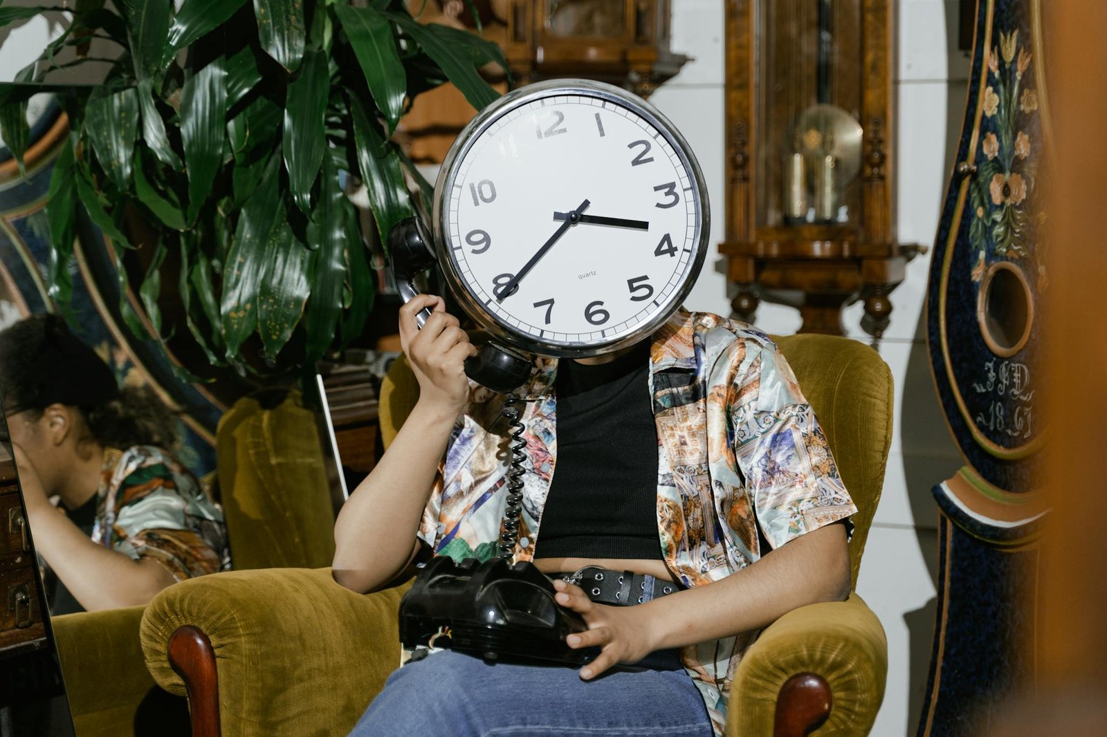 person sitting on yellow armchair